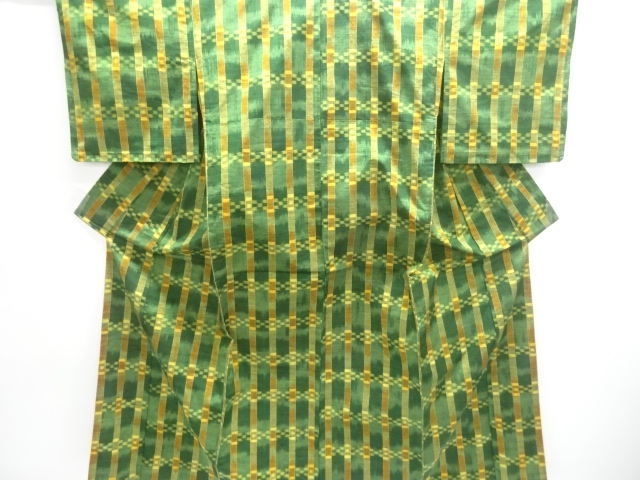 JAPANESE KIMONO / STRIPED KASURI-PATTERNED TSUMUGI-HITOE KIMONO
